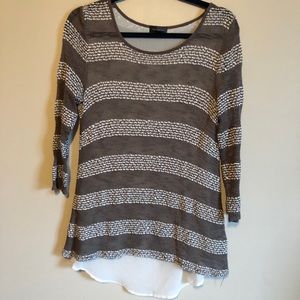 The Limited Brown and White Striped Layer Sweater